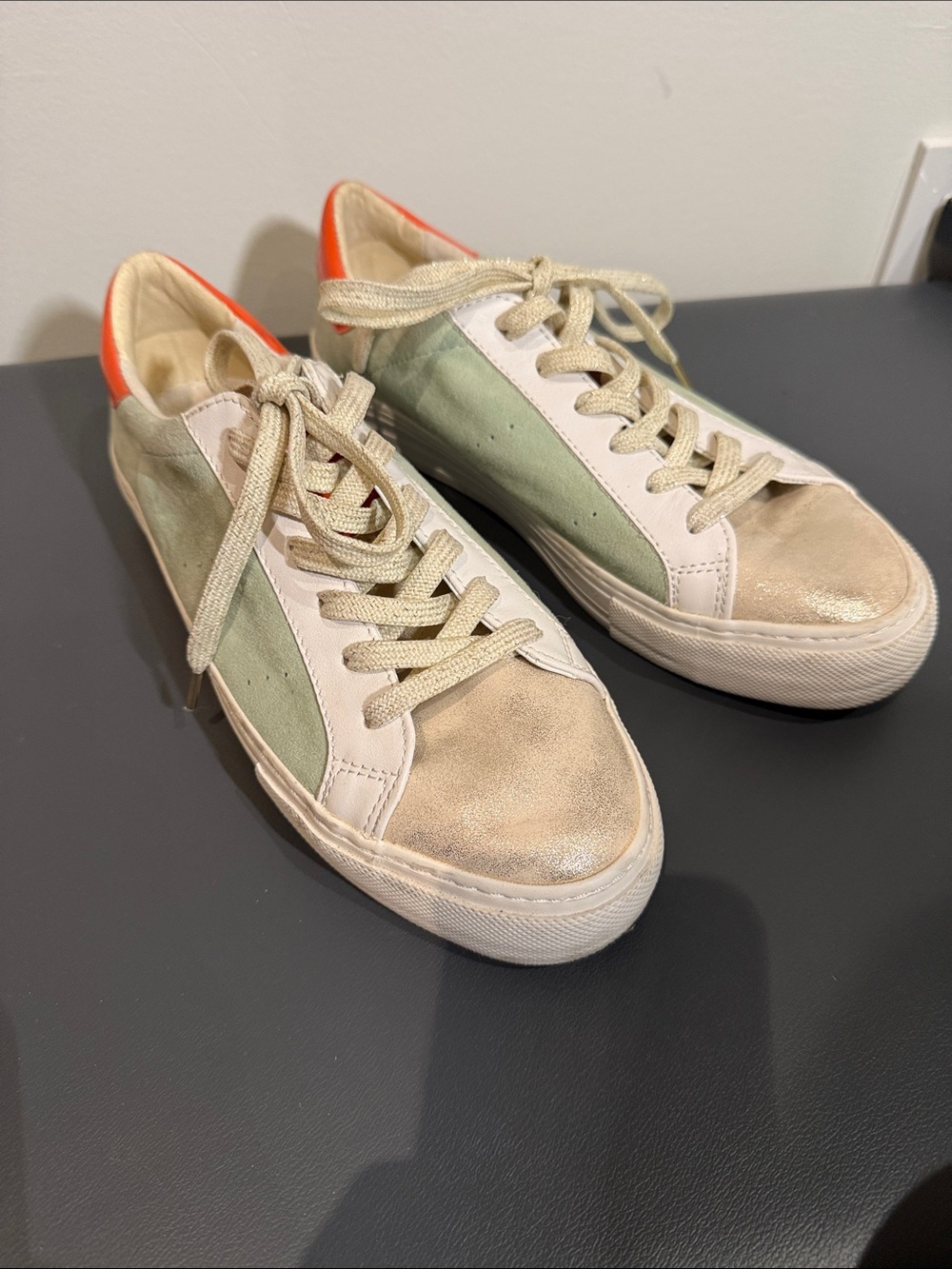 Casual Low-Top Sneakers in Sage Green and Cream